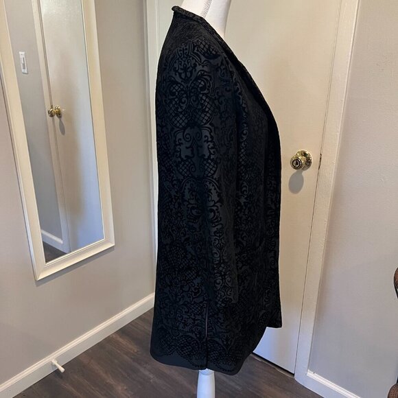 Roz & Ali Black Paisley Burnout Velvet Long Duster Jacket, Size Medium - Picture 7 of 15